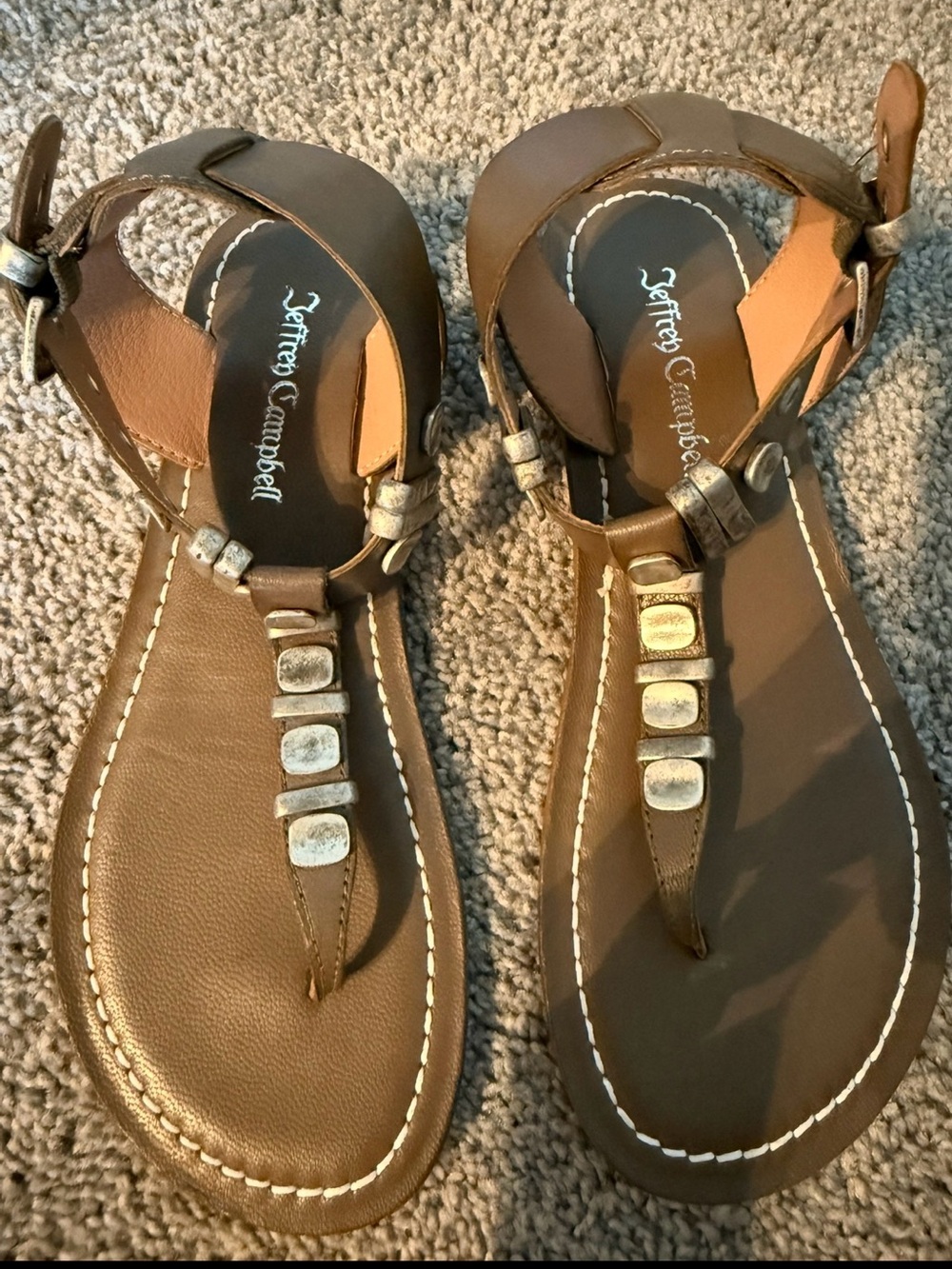 Jeffrey Campbell Dark Brown
Leather Studded Thong Sandals